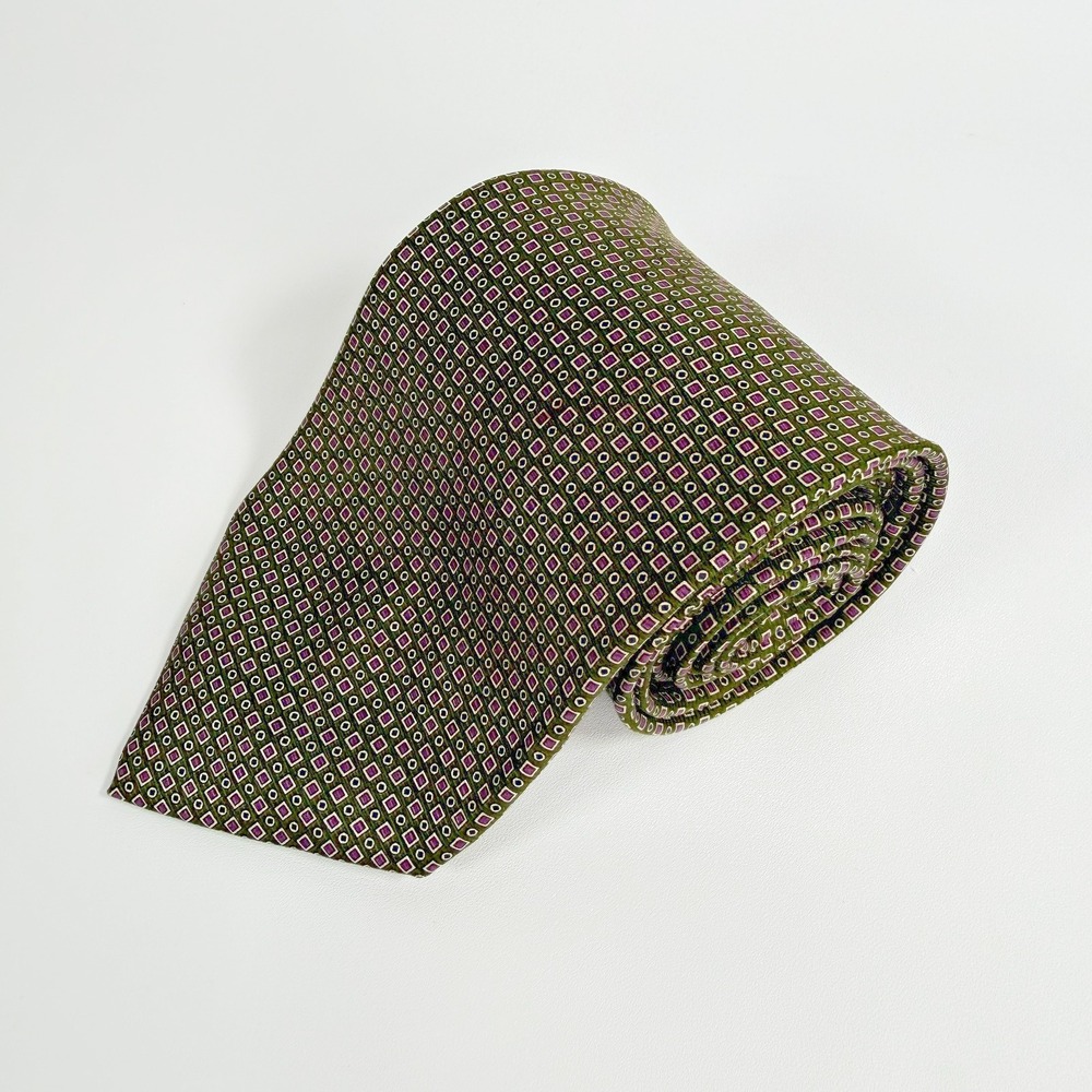Brooks Brothers Makers Mens Necktie Silk Geometric Green Purple Hand Finished US